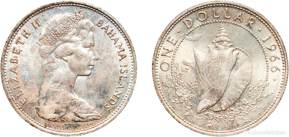 Monete antiche di Europa: The Bahamas British Crown colony 1966 1 Dollar - Elizabeth II Silver (.800) (Copper .200) Royal Min