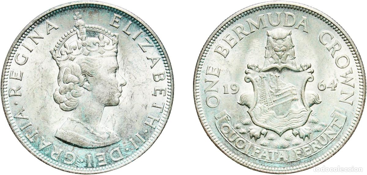 Alte M&uuml;nzen aus Europa: Bermuda British Overseas Territory 1964 1 Crown - Elizabeth II (1st portrait) Silver (.500) Royal M