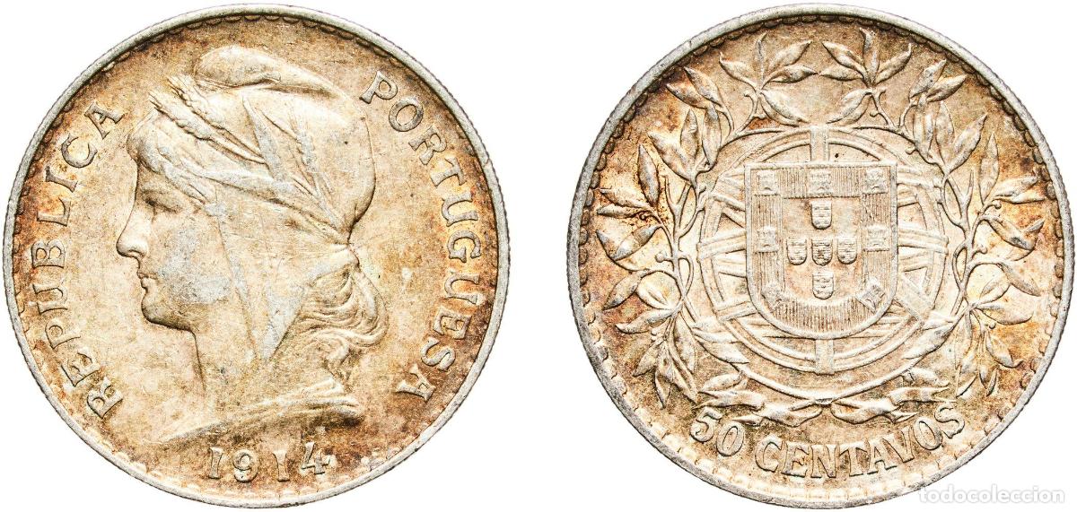 Alte M&uuml;nzen aus Europa: Portugal First Republic 1914 50 Centavos Silver (.835) Lisbon Mint (4992000) 12.59g AU KM 561 Gome