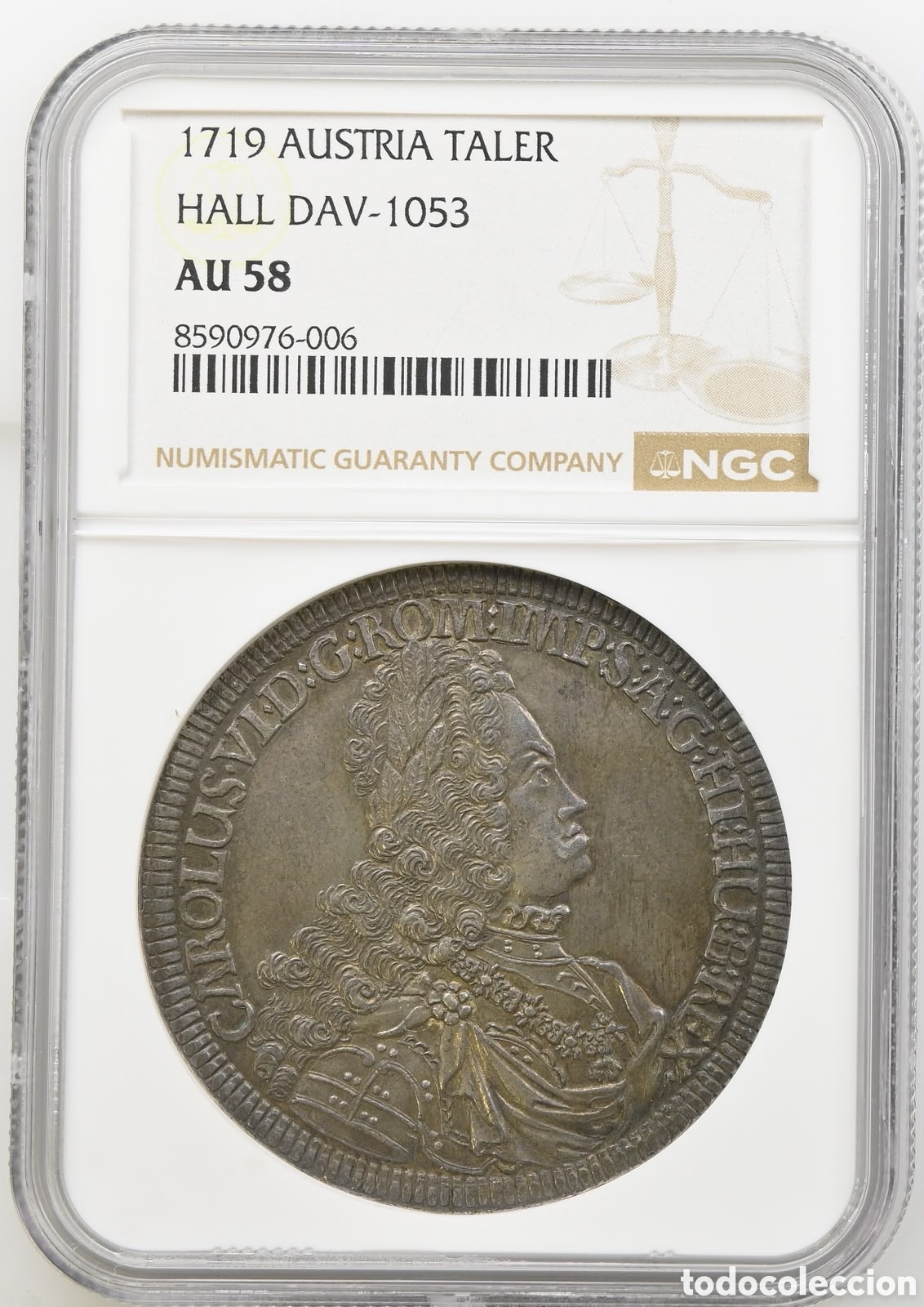 Monete antiche di Europa: Thaler de plata Carlos III el pretendiente a&ntilde;o 1719 Encapsulada NGC AU58