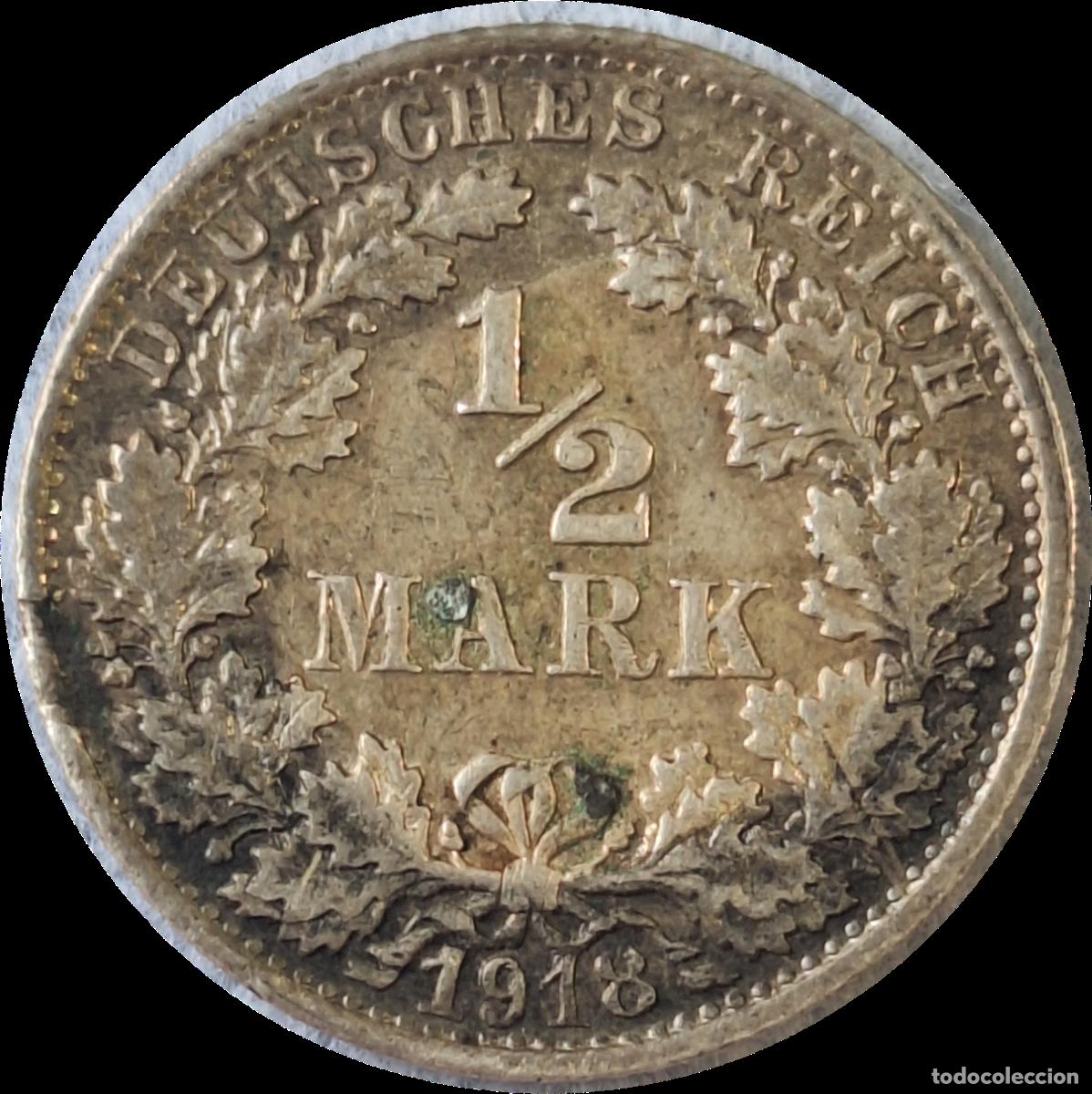 Monete antiche di Europa: PLATA. Imperio Alem&aacute;n. Guillermo II. 1/2 marco 1918