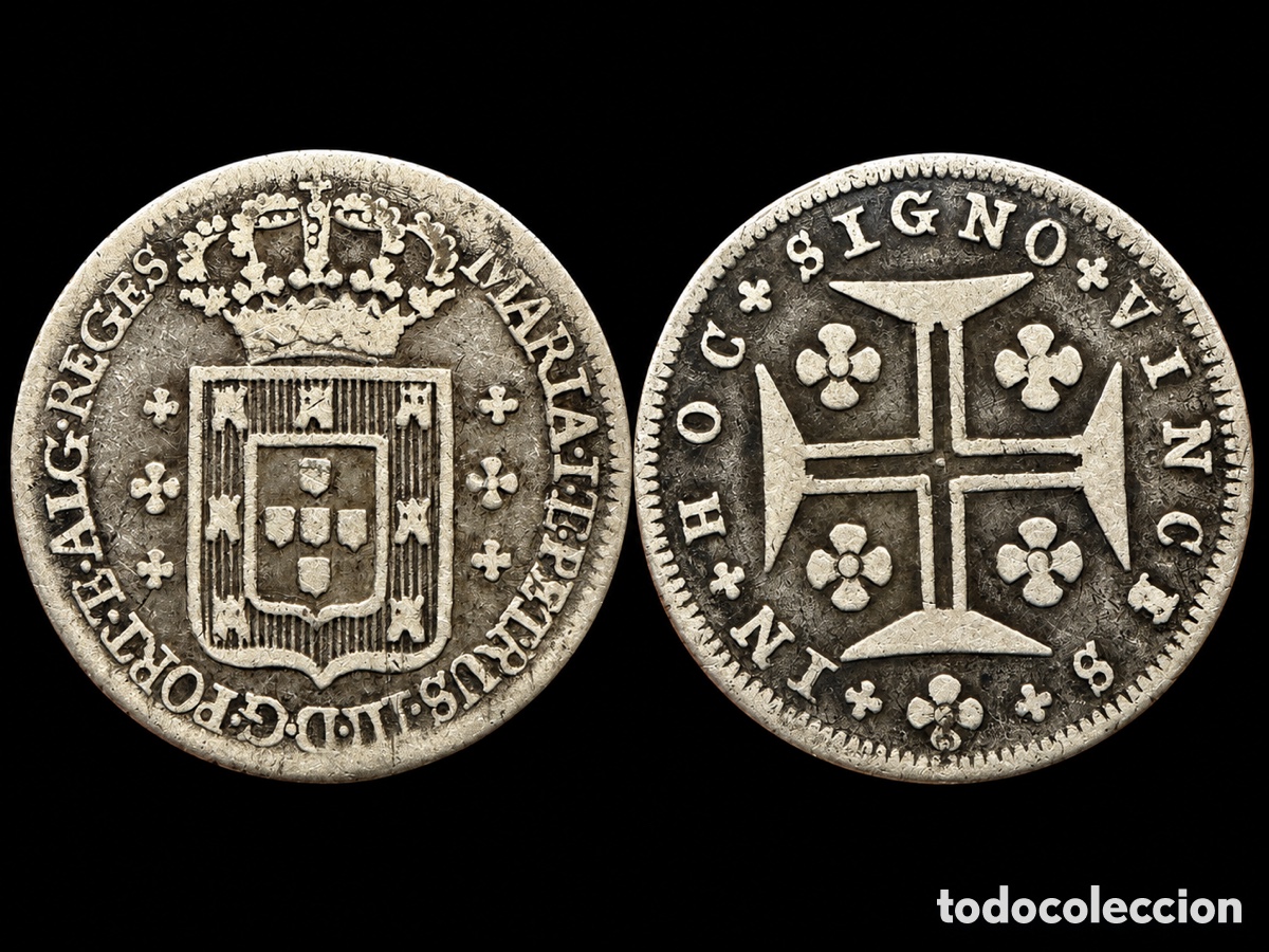Alte M&uuml;nzen aus Europa: 6 vint&eacute;ns (120r&eacute;is) D.Mar&iacute;a I e D. Pedro III