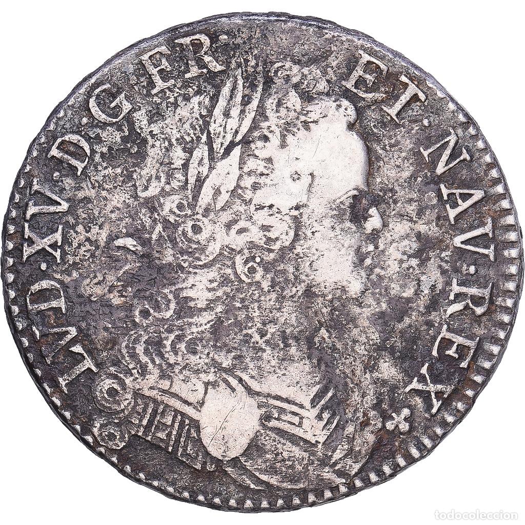 Moedas antigas da Europa: [#1547542] Francia, Louis XV, &Eacute;cu de France-Navarre, 1718, Tours, Plata, BC+, Gadoury:318