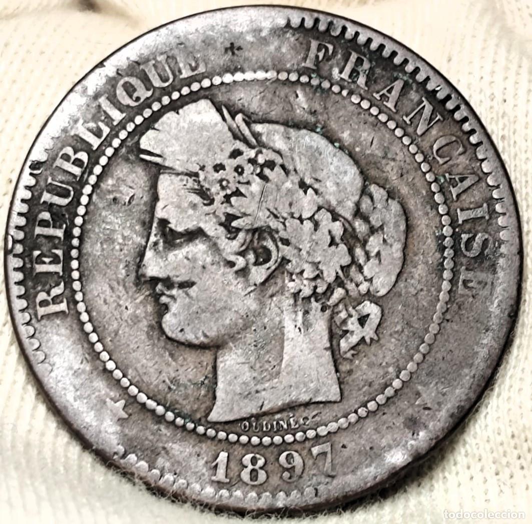 Monnaies anciennes de Europe: Francia 10 c&eacute;ntimos, 1897 Tercera Rep&uacute;blica, &rdquo;Torch&rdquo; Bronce Lote 1037