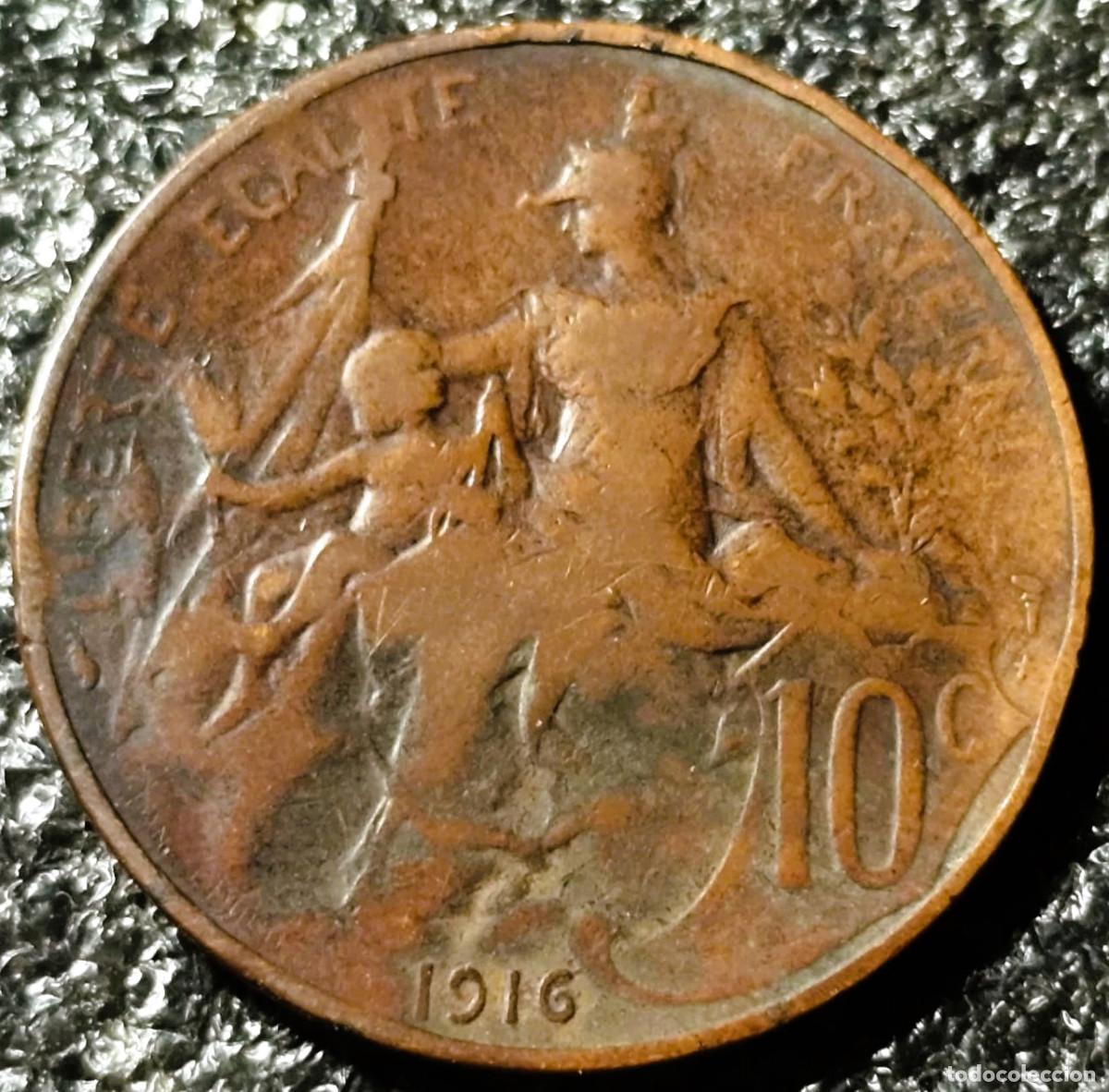 Moedas antigas da Europa: Francia 10 c&eacute;ntimos, 1916 Ceca: Madrid / Marca: ★ (Muy Rara) Lote 727