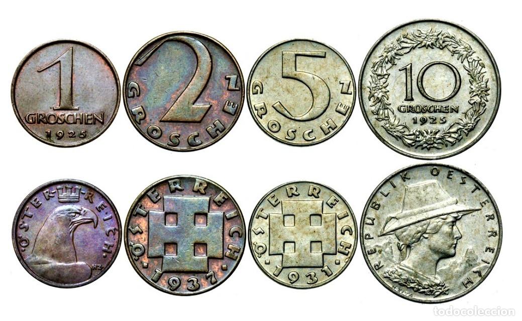 Monnaies anciennes de Europe: Austria - COLECCI&Oacute;N - Juego de 4 monedas - 1, 2, 5, 10 centavos 1925-1938 Viena Lote 332