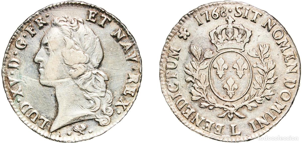 Moedas antigas da Europa: France Kingdom 1768 L 1 &Eacute;cu - Louis XV Silver (.917) Bayonne Mint 28.96g VF Scratches Dy royales 1