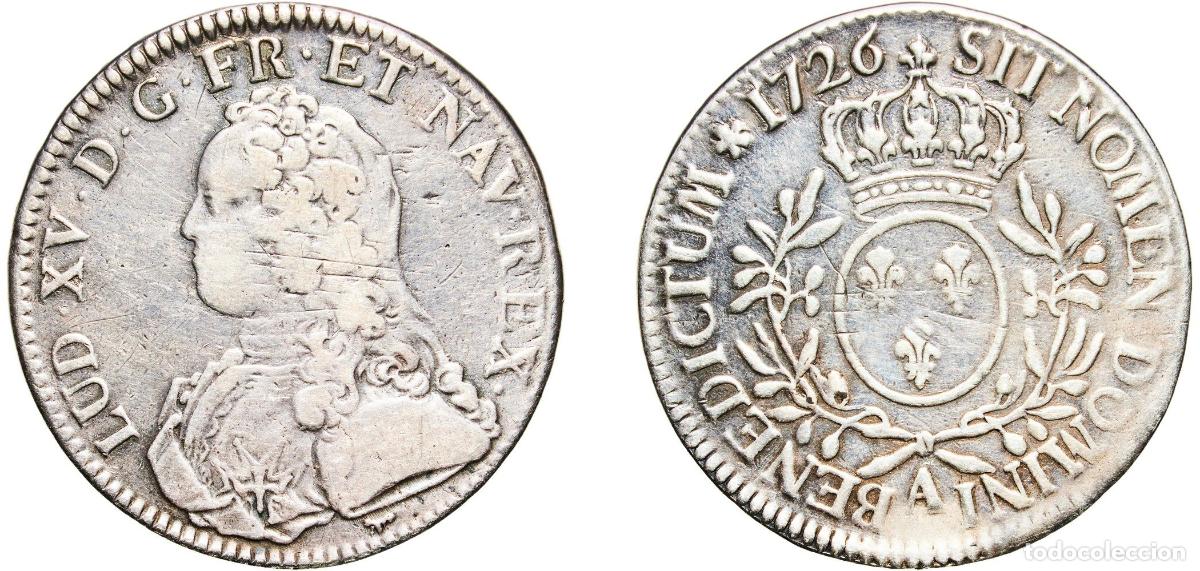 Alte M&uuml;nzen aus Europa: France Kingdom 1726 A 1 &Eacute;cu - Louis XV Silver (.917) Paris Mint (8114701) 28.82g XF Dy royales 167