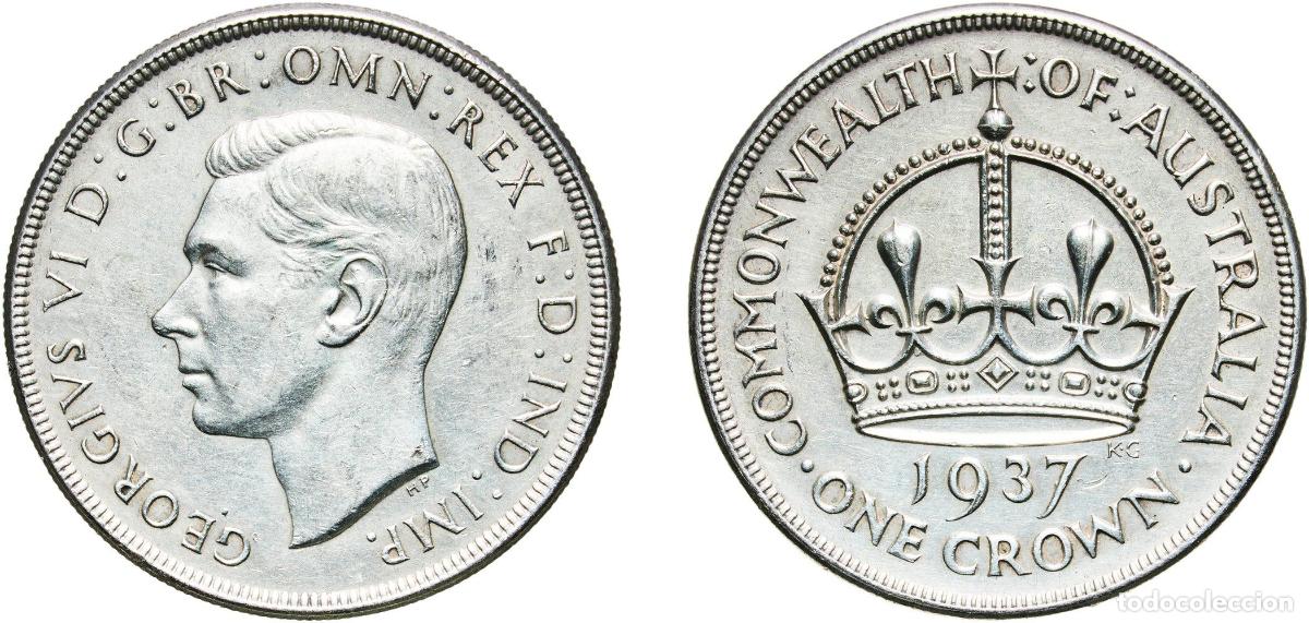 Old Coins of Europe: Australia Commonwealth 1937 1 Crown - George VI (Coronation) Silver (.925) Royal Mint (1008000) 28.