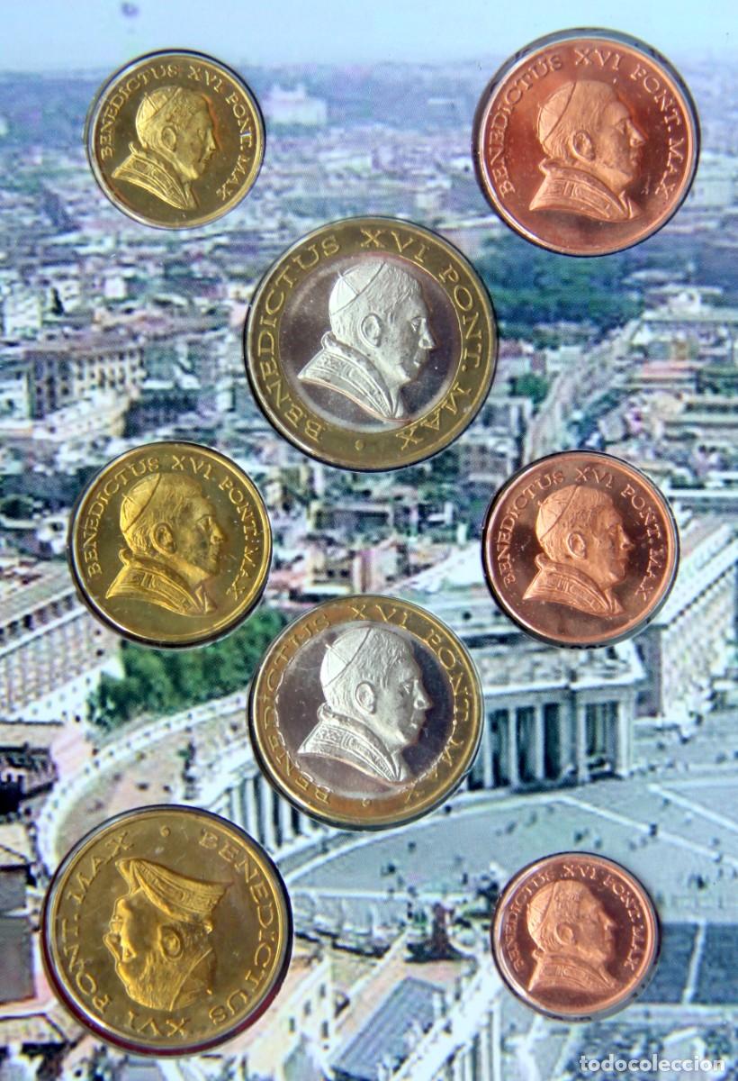 Moedas antigas da Europa: VATICANO 2005 BENEDICTUS XVI cartera EURO 1 CENT a 2 EUR - prueba (no oficial) EURO PATTERN