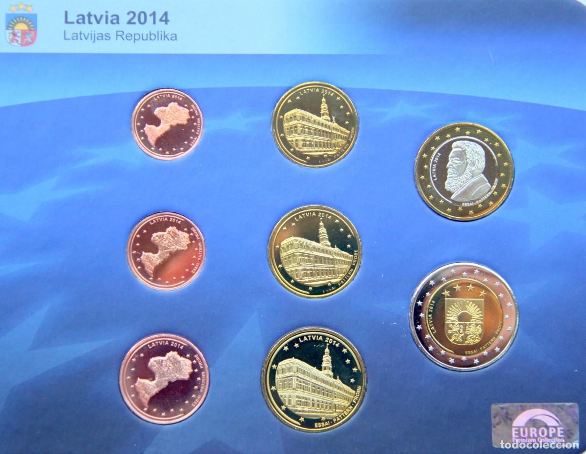 Moedas antigas da Europa: LATVIA/LETONIA 2014 ESTUCHE EURO 1 CENT a 2 EUR - prueba (no oficial) EURO PATTERN