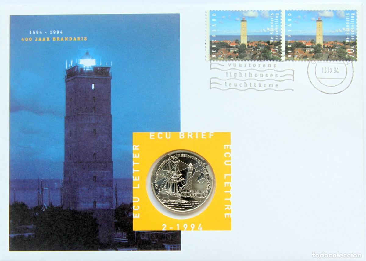 Monedas antiguas de Europa: CARTA NUMISMATICA/MONEDA CONMEMORATIVA FDC HOLANDA 1 ECU 1994 ECU BRIEF n&deg;2 FARO BRANDARIS