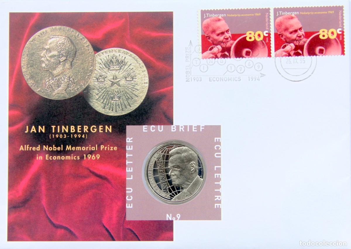 Alte M&uuml;nzen aus Europa: CARTA NUMISMATICA/MONEDA CONMEMORATIVA FDC HOLANDA 1 ECU 1995 ECU BRIEF n&deg;9 JAN TINBERGEN