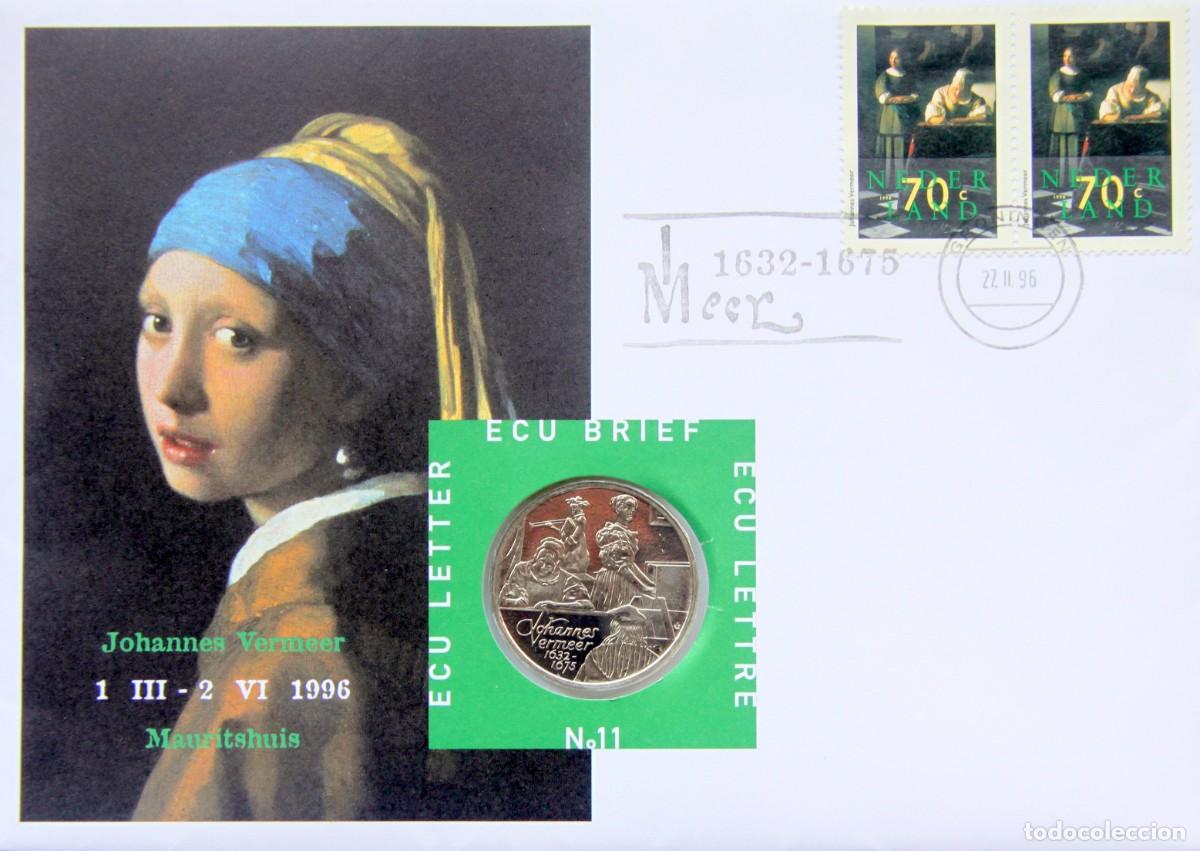 Monete antiche di Europa: CARTA NUMISMATICA/MONEDA CONMEMORATIVA FDC HOLANDA 1 ECU 1966 ECU BRIEF n&deg;11 VERMEER