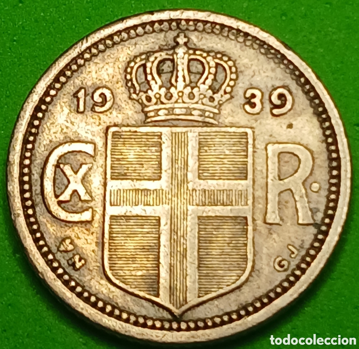 Monedas antiguas de Europa: Islandia 10 aurar 1939 km#1 ESCASA!!