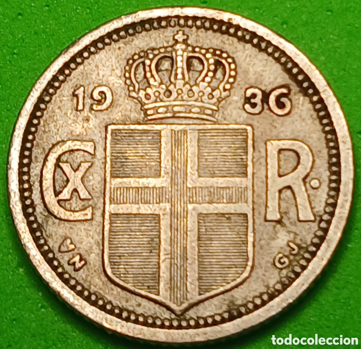 Monedas antiguas de Europa: Islandia 10 aurar 1936 km#1 ESCASA!!