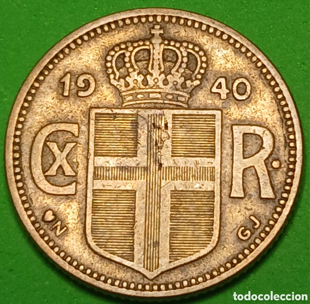 Monedas antiguas de Europa: Islandia 1 corona 1940 km#3 marca de ceca &rdquo;N&rdquo; poco com&uacute;n!!