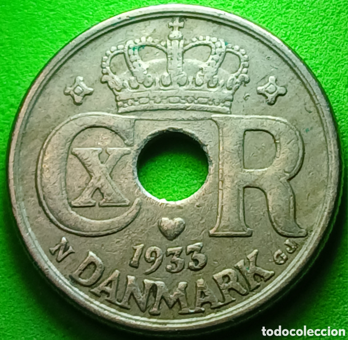 Moedas antigas da Europa: Dinamarca 10 ore 1933 km#822 poco com&uacute;n!!