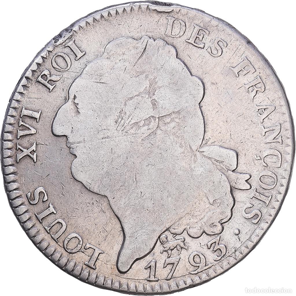 Old Coins of Europe: [#1547878] Francia, Louis XVI, Ecu, G&eacute;nie, 1793 - An 5, Paris, Plata, BC+, Duplessy:1718