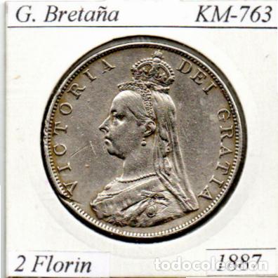 Moedas antigas da Europa: G. BRETA&Ntilde;A 1887 (2), 2 FLORIN. KM-763, AG, MBC; 75,95 &euro; 1