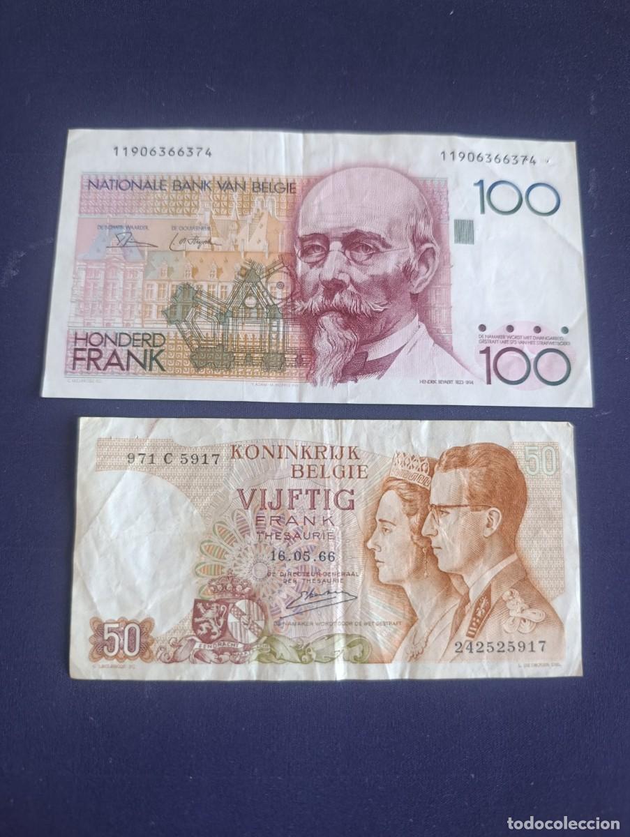 Moedas antigas da Europa: Lote 2 Billetes Antiguos de B&eacute;lgica - 100 Francos y 50 Francos (Pre- Euro)