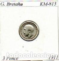 Moedas antigas da Europa: G. BRETA&Ntilde;A 1911, 3 PENCE, KM-813, AG, EBC; 5,95 &euro; 1