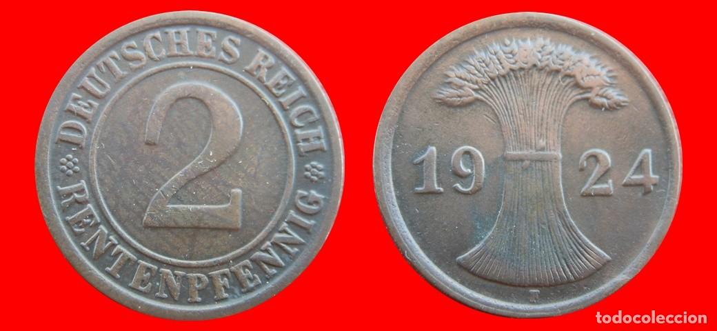Monnaies anciennes de Europe: 2 RENTENPFENNIG 1924F WEIMAR ALEMANIA-156659