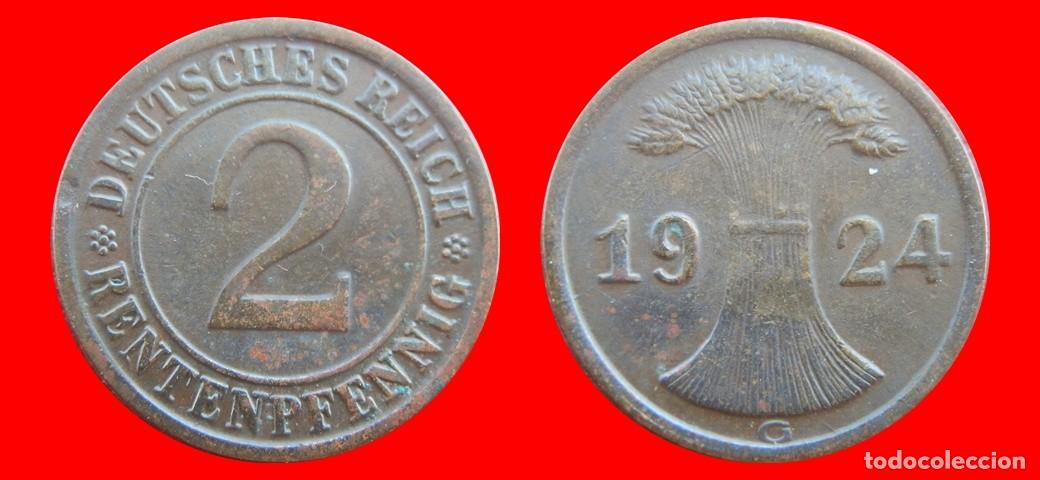 Monnaies anciennes de Europe: 2 RENTENPFENNIG 1924G WEIMAR ALEMANIA-156660