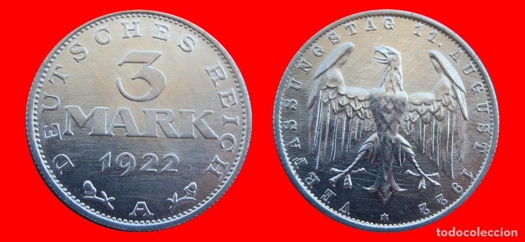 Monnaies anciennes de Europe: 3 MARCOS 1922A KM-29 WEIMAR ALEMANIA-156667