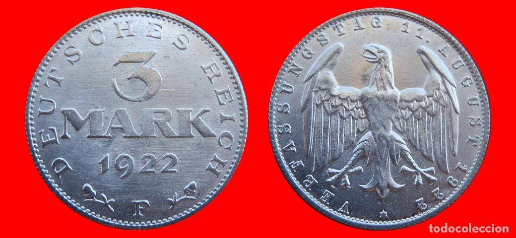 Monnaies anciennes de Europe: 3 MARCOS 1922F KM-29 WEIMAR ALEMANIA-156669