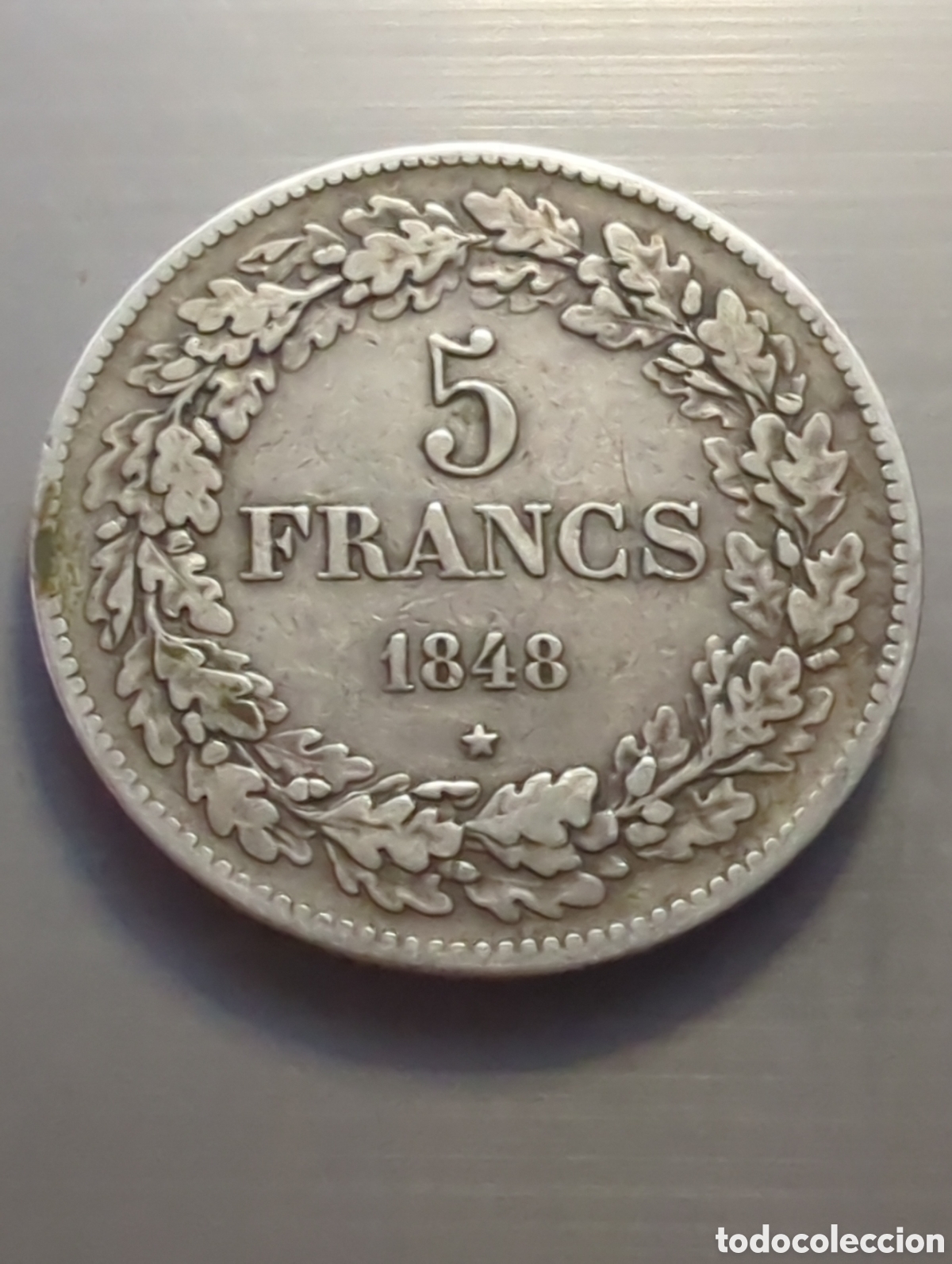 Monnaies anciennes de Europe: B&eacute;lgica 5 francos 1848 Leopoldo plata