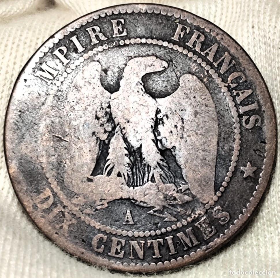 Moedas antigas da Europa: Francia 10 c&eacute;ntimos, 1853 Emperador Napole&oacute;n III, Bronce Lote 1039