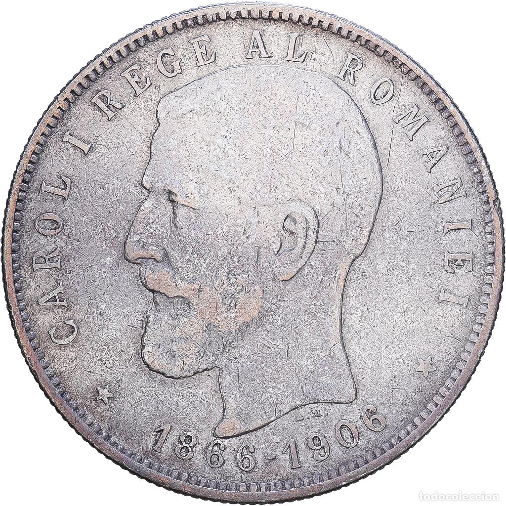 Alte M&uuml;nzen aus Europa: [#1547706] Ruman&iacute;a, Carol I, 5 Lei, 40e Anniversaire de r&egrave;gne, 1906, Brussels, Plata