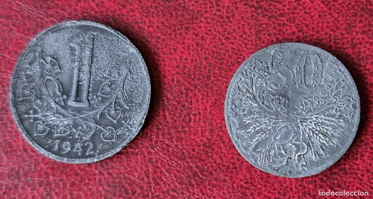 Old Coins of Europe: 2 MONEDAS DE BOHEMIA Y MORAVIA - 1 KORUNA 1942 y 50 HALERU