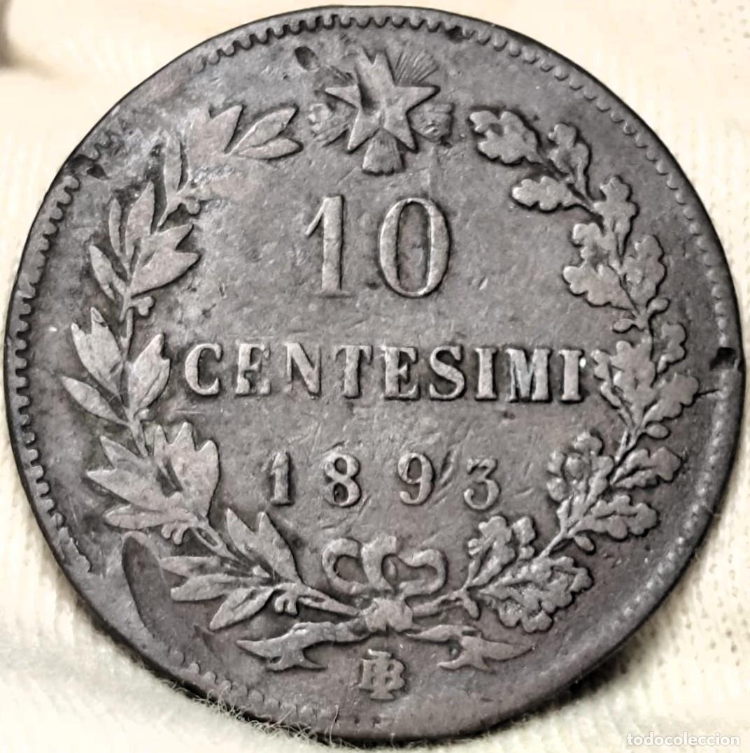 Old Coins of Europe: Italia 10 cent&eacute;simos, 1893 BI Rey Humberto I, Lote 1044