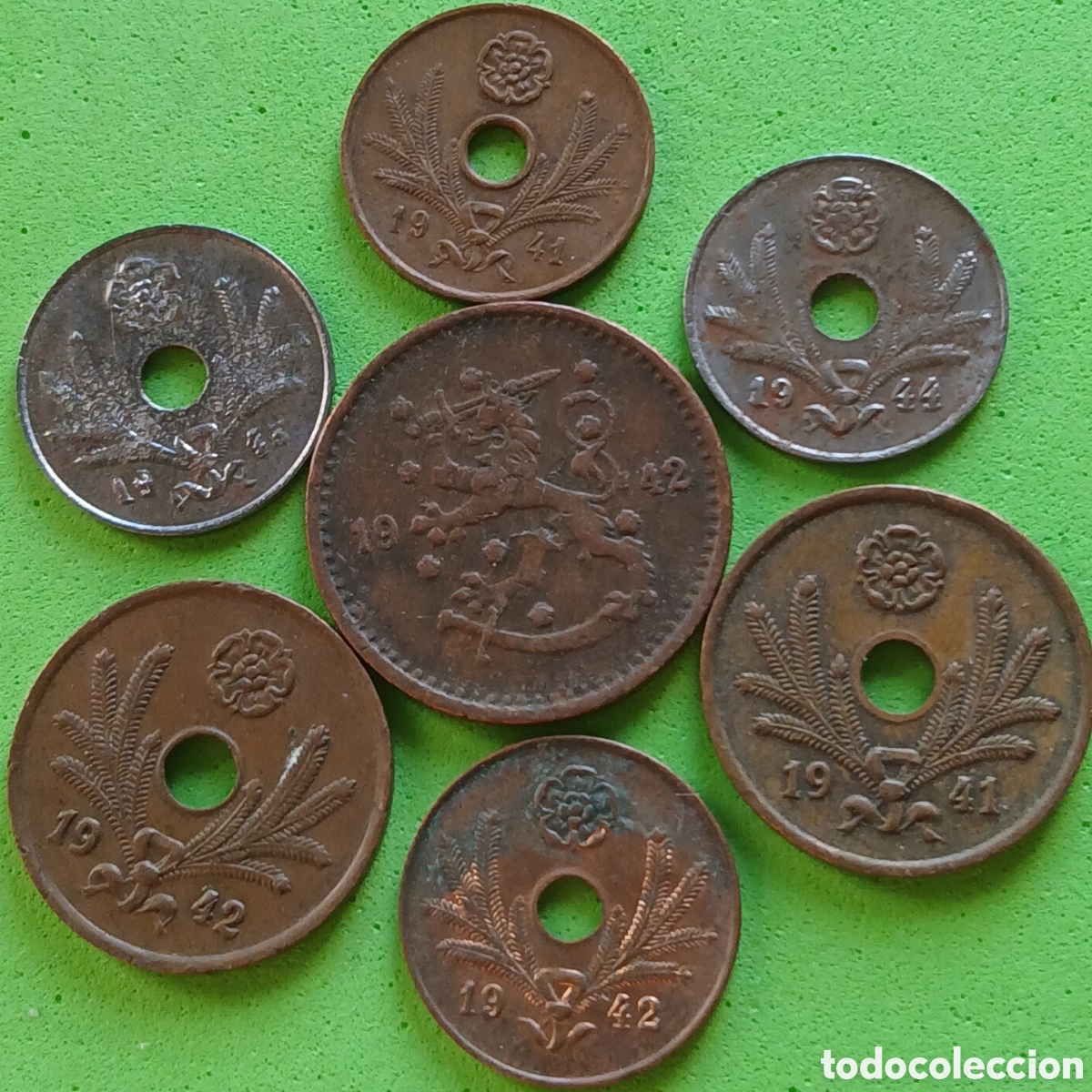 Monnaies anciennes de Europe: Finlandia lote 7 monedas de cobre y hierro. 1941-1944.