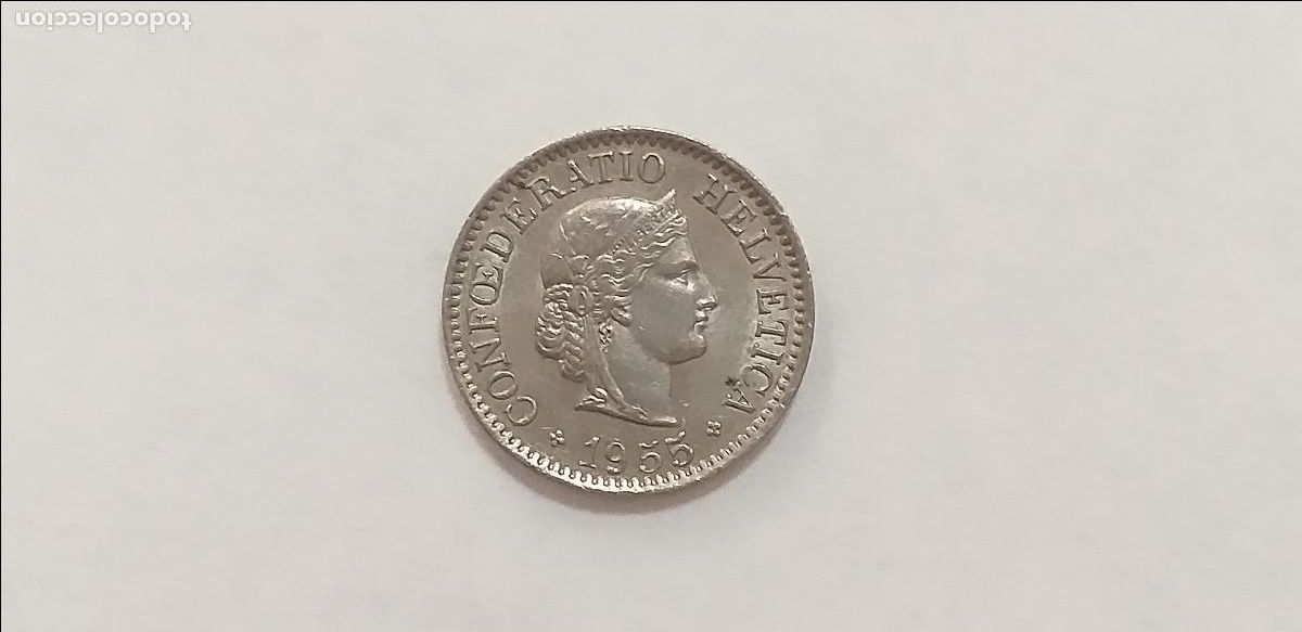Monedas antiguas de Europa: Moneda de SUIZA. HELVETIA. 10 diez CENTIMOS RAPPEN. A&ntilde;o 1955. CIRCULADA