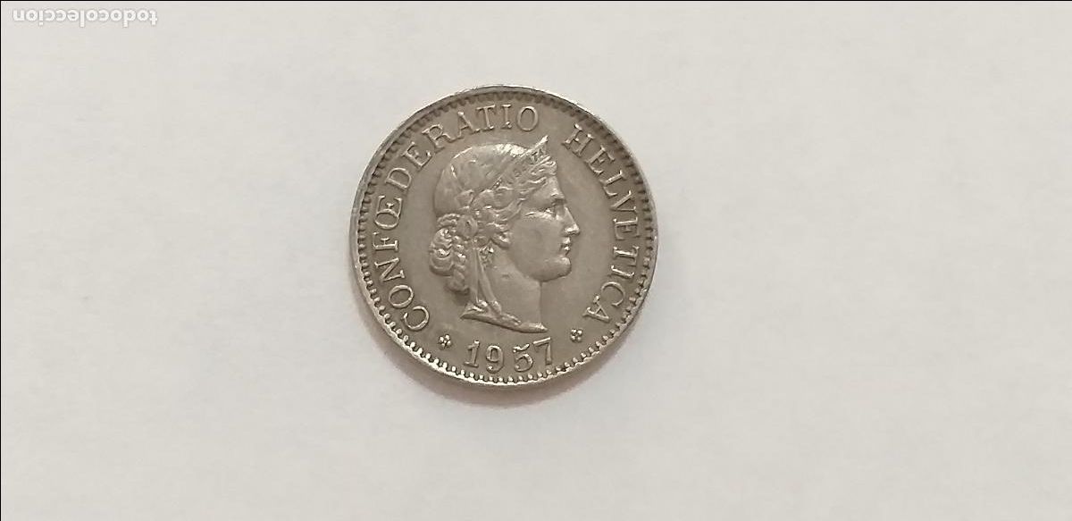 Monedas antiguas de Europa: Moneda de SUIZA. HELVETIA. 10 diez CENTIMOS RAPPEN. A&ntilde;o 1957. CIRCULADA