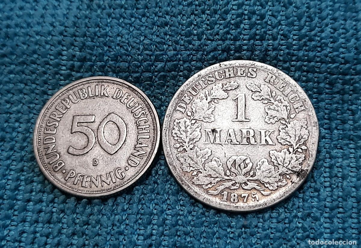 Old Coins of Europe: Alemania, 1 Mark 1875 y 50 Pfennig 1950