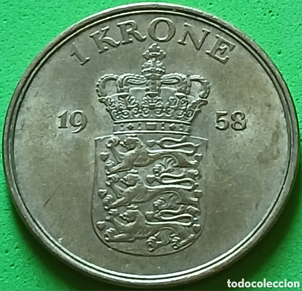Old Coins of Europe: Dinamarca 1 corona 1958 km#837 poco com&uacute;n
