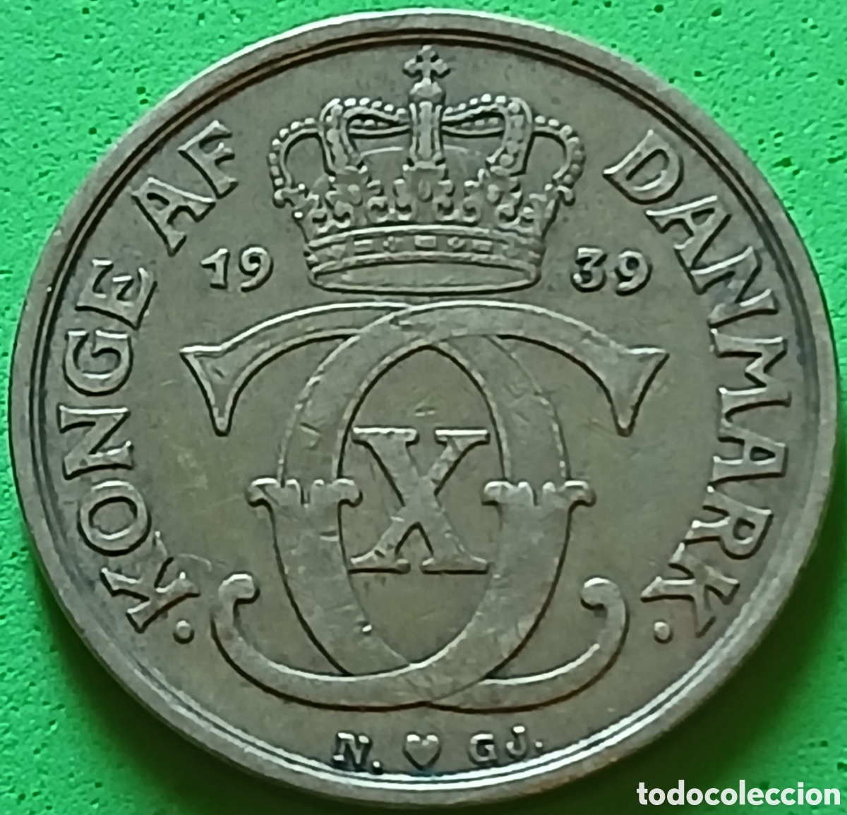 Old Coins of Europe: Dinamarca 1 corona 1939 km#824