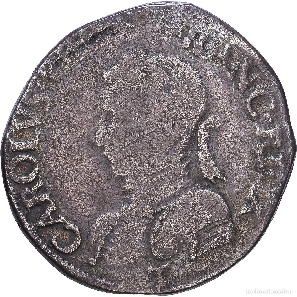 Old Coins of Europe: [#1547582] Francia, Charles IX, Teston aux 2 C couronn&eacute;s, 1566, Nantes, Plata, BC+