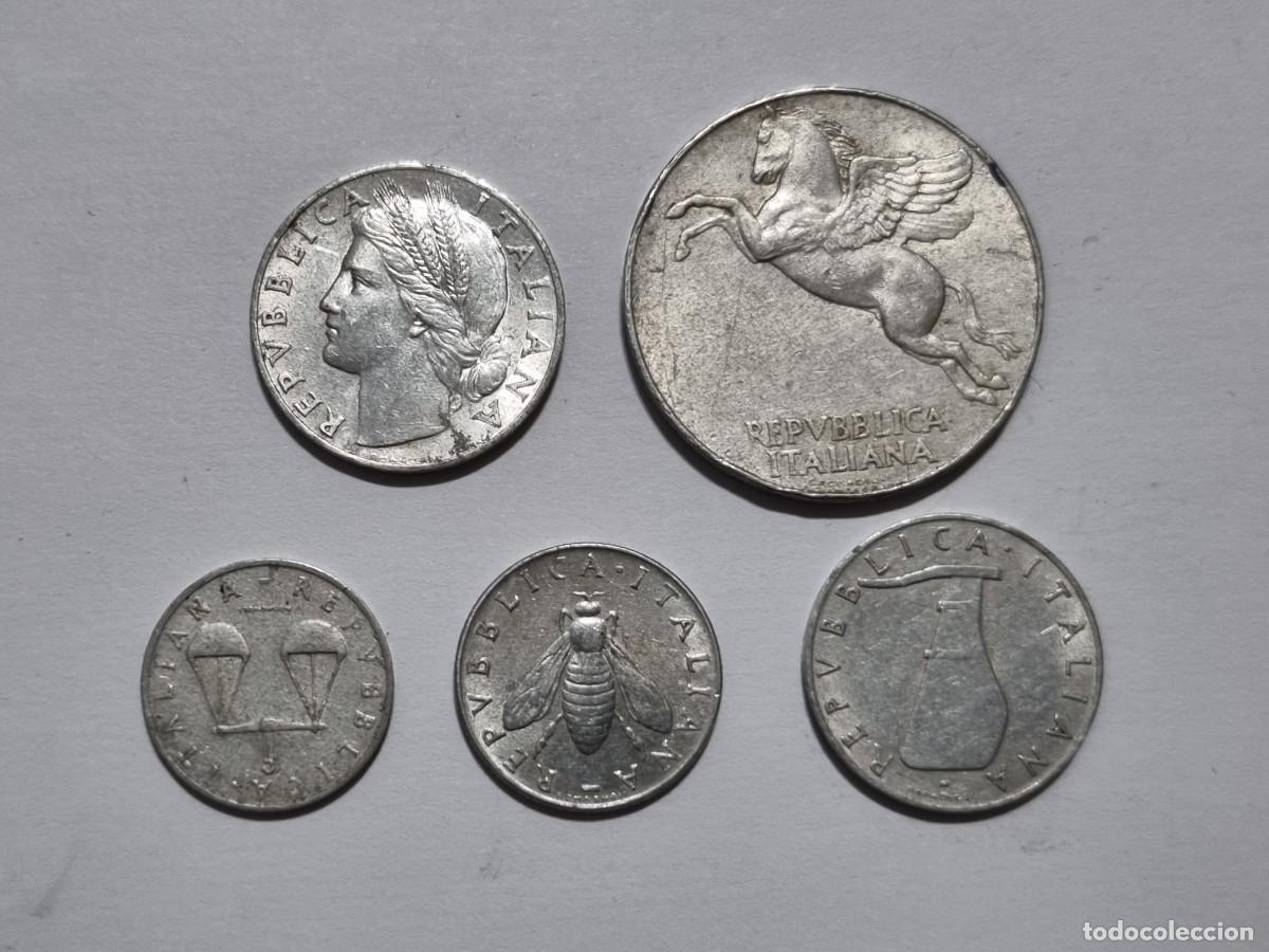 Old Coins of Europe: Moneda Serie Italiana 10-5-2-1 Lira Republica Italia Aluminio Coleccionista
