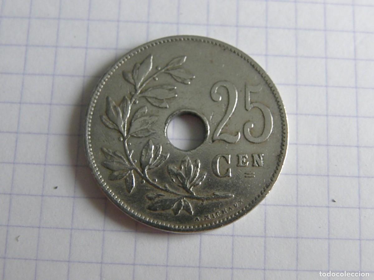 Monnaies anciennes de Europe: 25 CENTIMOS BELGICA 1922 REY ALBERTO I KM#69 AGUJERO CUPRONIQUEL HISTORICO