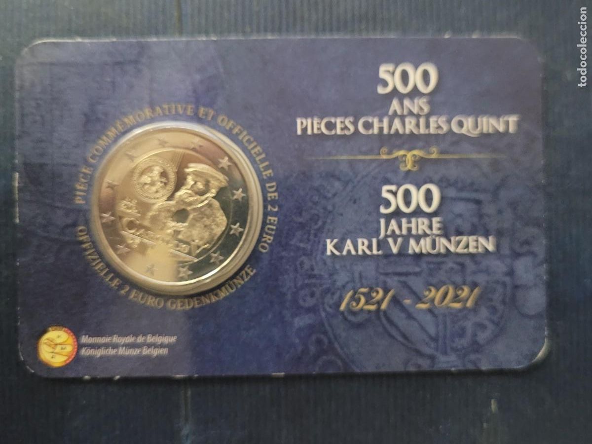 Old Coins of Europe: Moneda 2 euros 2021 500&ordm; aniversario - Emisi&oacute;n del Flor&iacute;n Carlos V B&eacute;lgica COINCARD