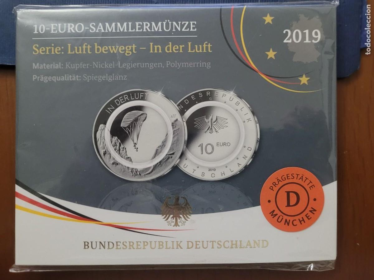 Old Coins of Europe: Moneda 10 euros 2019 ceca &rdquo;D&rdquo; En el Aire - Parapente Alemania COINCARD