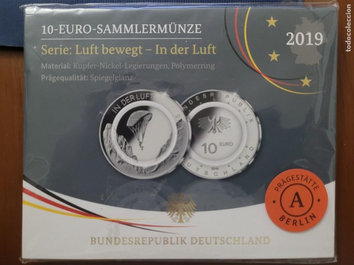 Old Coins of Europe: Moneda 10 euros 2019 ceca &rdquo;A&rdquo; En el Aire - Parapente Alemania COINCARD