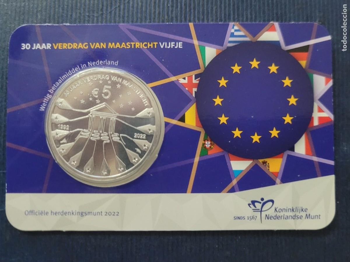 Old Coins of Europe: Moneda 5 euros 2022 30&ordm; aniversario - Tratado de Maastricht Cuproniquel Pa&iacute;ses Bajos COINCARD