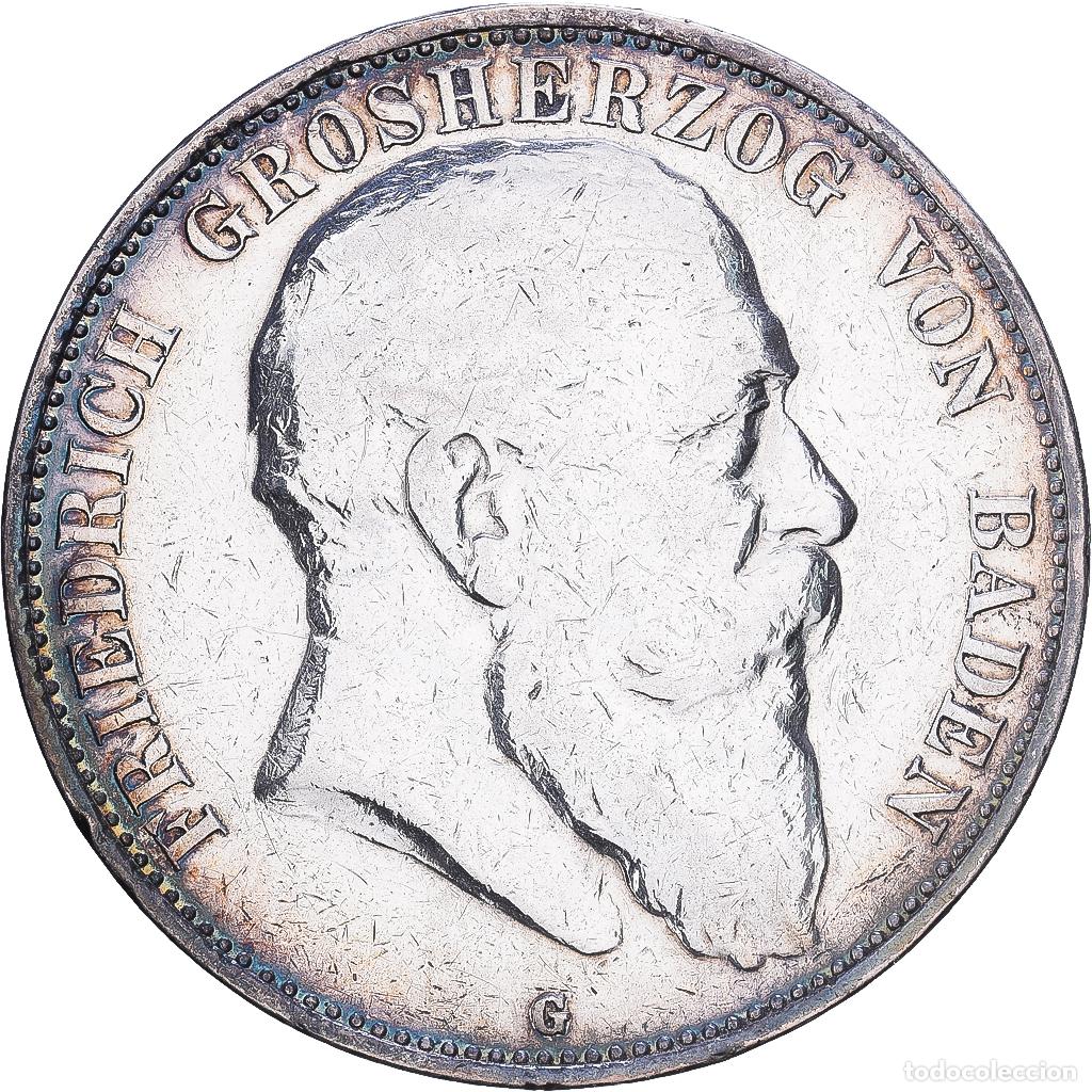 Monete antiche di Europa: [#1547703] Grand Duchy of Baden, Friedrich I, 5 Mark, 1902, Karlsruhe, Plata, BC+, KM:274