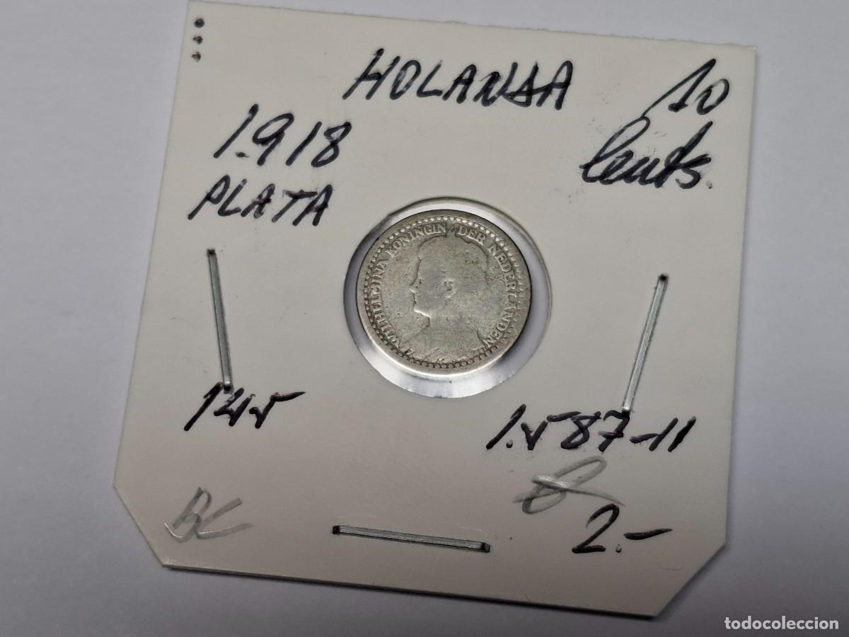 Monete antiche di Europa: 10 CENTS. de PLATA de 1918 KM 145 HOLANDA en BC